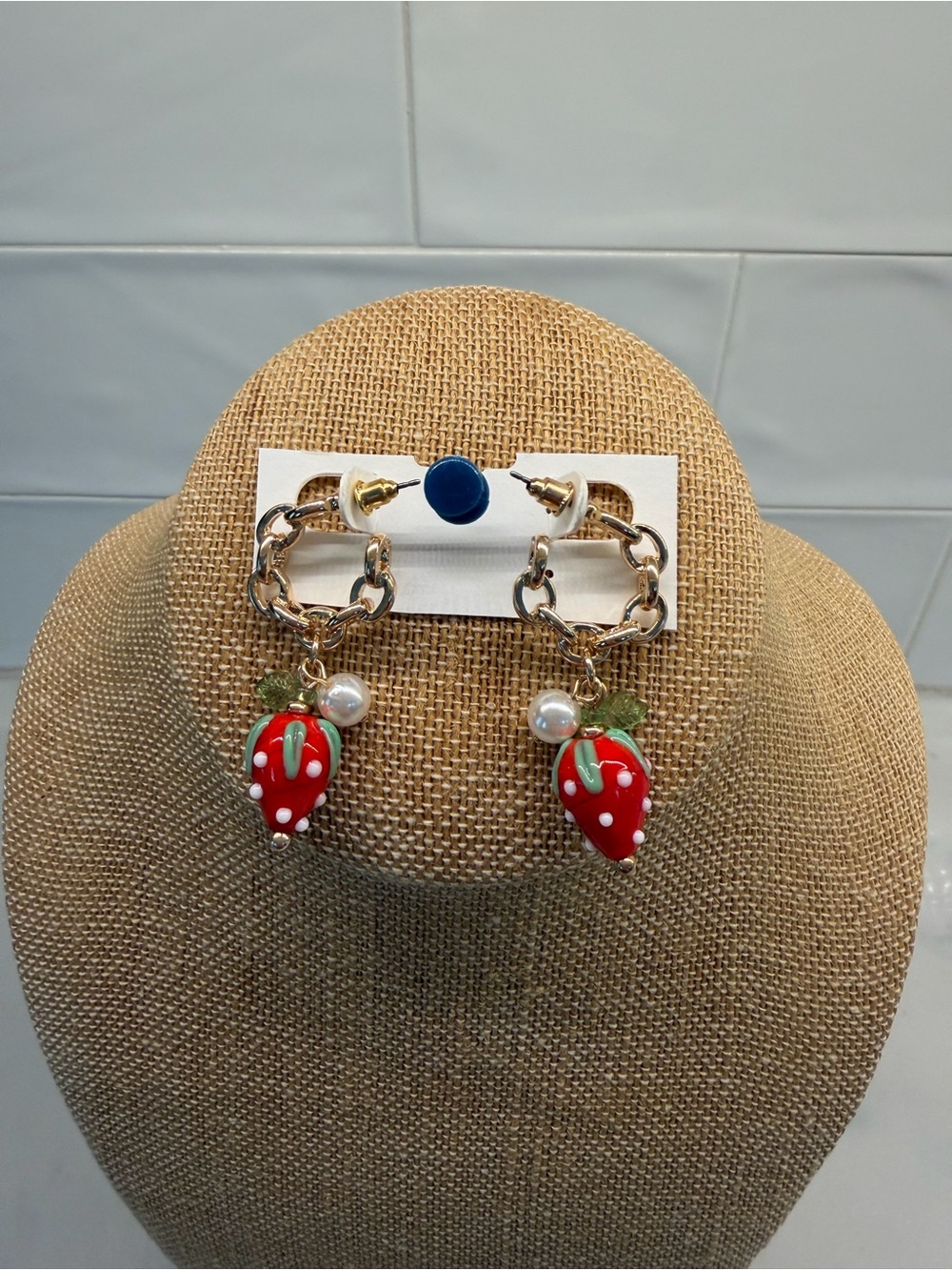 Strawberry Dangle Hoop Earrings - Red